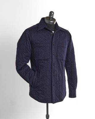 Orian Navy Quilted Stretch Houndstooth Shirt Jacket