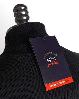 Paul & Shark Black Cool Touch Wool Suede Full Zip Sweater