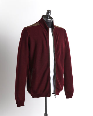 Paul & Shark Burgundy Cool Touch Suede Detail Full Zip Sweater