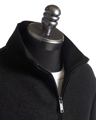 Phil Petter Black Boiled Wool Full Zip Sweater Collar Detail