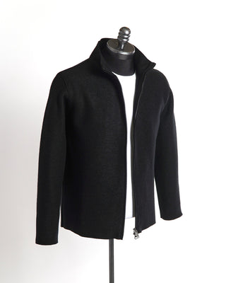 Phil Petter Black Boiled Wool Full Zip Sweater