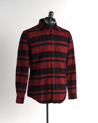 Portuguese Flannel Red Black 'Bonefire' Bold Stripe Flannel Shirt