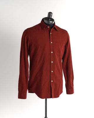 Portuguese Flannel Brick Red 'Teca' Solid Flannel Shirt