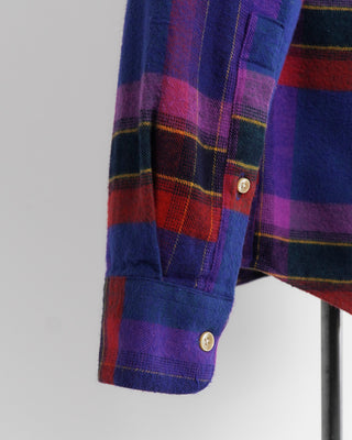Portuguese Flannel Blue Red 'Offer' Flannel Check Shirt Sleeve