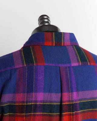Portuguese Flannel Blue Red 'Offer' Flannel Check Shirt Collar