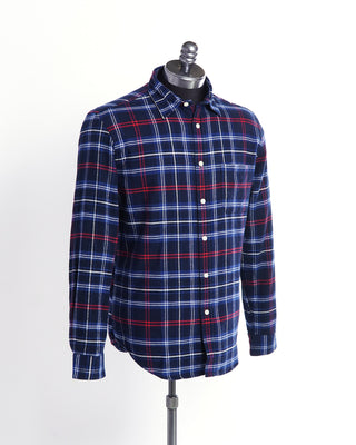 Portuguese Flannel 'Pop Up' Navy Check Flannel Shirt