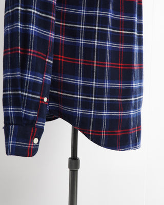 Portuguese Flannel 'Pop Up' Navy Check Flannel Shirt Hem