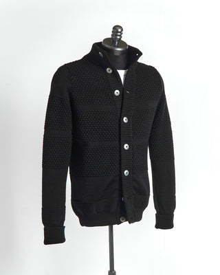S.N.S Herning Angler Bubble Knit Black Wool Cardigan Sweater