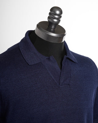 Tagliatore Navy Blue Linen & Cotton Polo