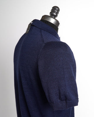 Tagliatore Navy Blue Linen & Cotton Knit Johnny Collar Polo