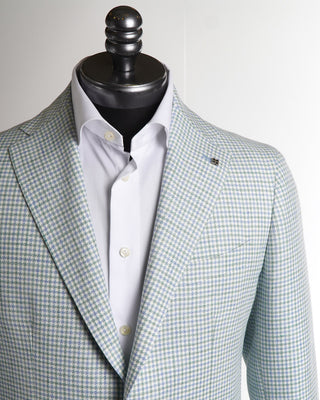 Tagliatore Blue Green Linen & Wool Houndstooth Check Sport Jacket 