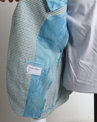 Tagliatore Blue Green Linen & Wool Houndstooth Sport Jacket 