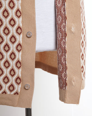 Tagliatore Tan Retro Patterned Knit Short Sleeve Shirt 
