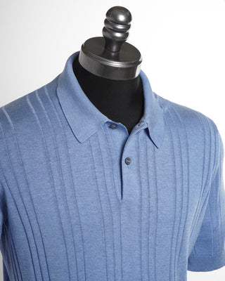 Tagliatore Light Blue Silk Ribbed Polo Shirt