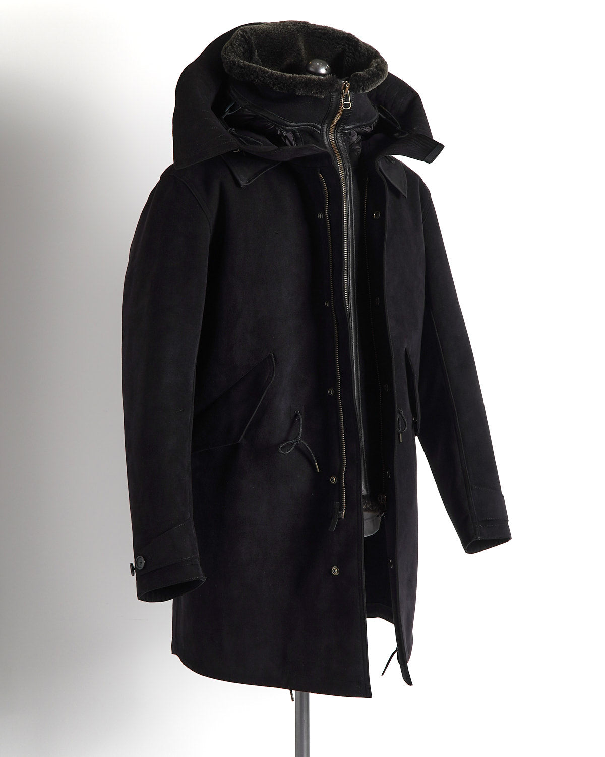 Ten C Black Ultra Suede Parka + Shearling Hooded Liner – Blazer
